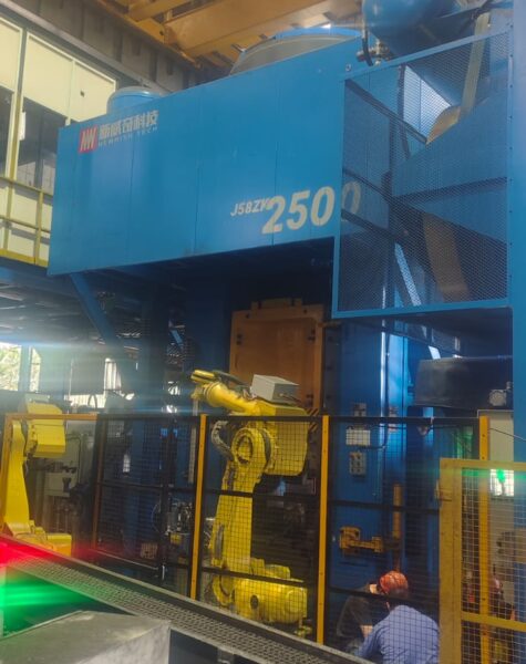 Industrial automation machinery and robotic equipment in a factory